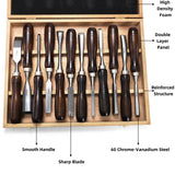 Covzoe 12 Pieces Wood Chisel Set, Woodworking Carving Tools with Wooden Box, CR-V Steel Edge Blade with Premium Wood Handle, Professional Wood Gouge Turning Tools for Craftsman Carpenter Beginners Covzoe