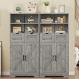 TEENFON Farmhouse Storage Cabinet with Doors & 2 Drawers, Bathroom Cabinet with Adjustable Shelf, Cupboard for Living Room, Entryway, Home Office, Gray TEENFON