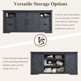 JXQTLINGMU Farmhouse TV Stand for 75+ Inch TV, 32" Tall Entertainment Center w/4 Drawers & Sliding Barn Door, Rustic Media Console w/Storage Shelves, 66" Wood Television Stand for Living Room, Black JXQTLINGMU