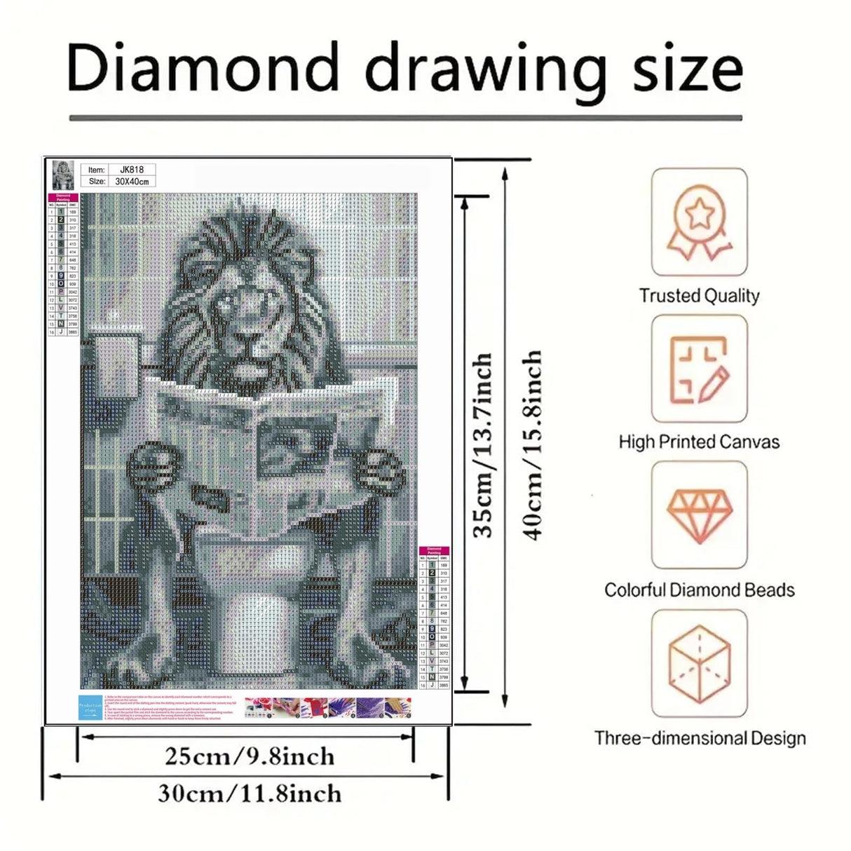 BYGFHLYW 5D Diamond Painting Kits for Adults, Lion Animal Diamond Art Kits for Adults Beginner, DIY Full Drill Diamond Dot Gem Painting for Home Wall Decor 12x16inch BYGFHLYW