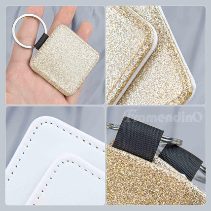 Framendino, 16 Pack Sublimation Blank Keychain Glitter PU Leather Square Rectangle Heat Transfer Key Chain for DIY Craft Making(Gold)