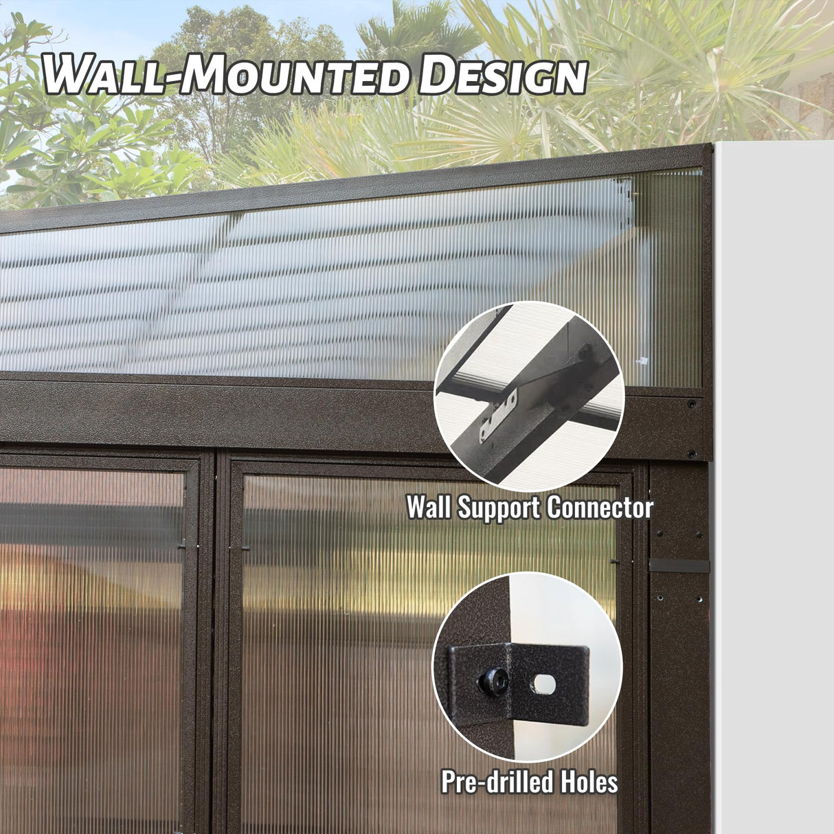 Domi 12x14FT All Season Sunroom, Outdoor Permanent Wall Mounted Solarium with Detachable Polycarbonate Windows, Aluminum Lean to Gazebo Sun Room with 2 Lockable Sliding Doors for Garden Patio Deck domi outdoor living