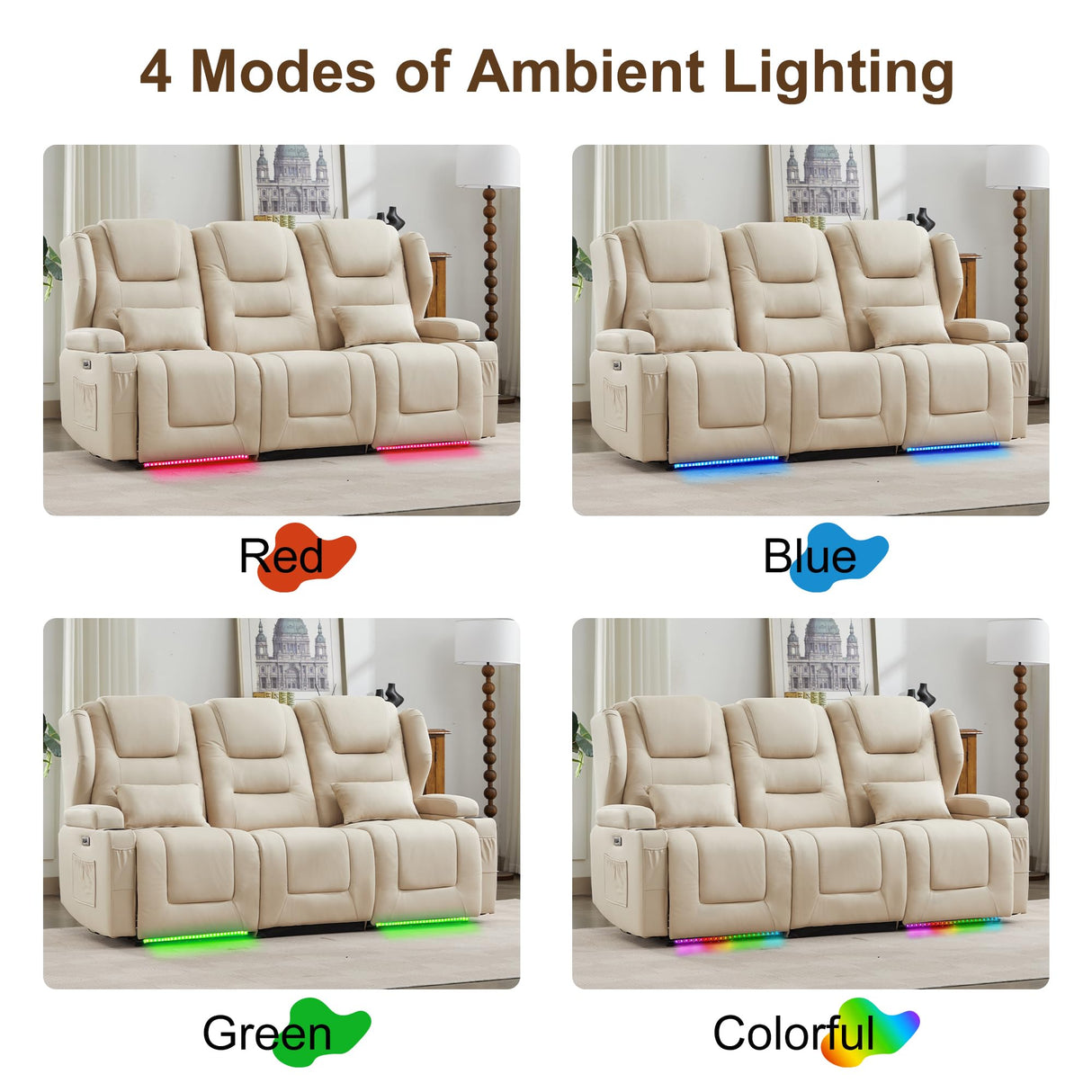 DRMBOOK RV Power Loveseat Recliner Sofa, Leathaire Fabric 3-Seater Wall Hugger Reclining Sofa, Home Theater Seating Chair with Cup Holders, 3 Person Couch RV Furniture for Living Room, Beige DRMBOOK