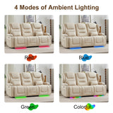 DRMBOOK RV Power Loveseat Recliner Sofa, Leathaire Fabric 3-Seater Wall Hugger Reclining Sofa, Home Theater Seating Chair with Cup Holders, 3 Person Couch RV Furniture for Living Room, Beige DRMBOOK