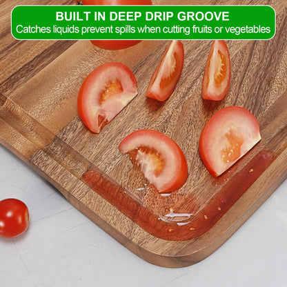 Acacia Wood Cutting Board for Kitchen - Caperci Organic Wooden Chopping Serving Board with Deep Juice Groove for Meat (Butcher Block) Veggies, Fruit and Cheese, 17 x 12"