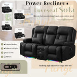 TUNYI Power Loveseat Recliner Sofa, Faux Leather Reclining Sofa with Console RV Reclining Loveseat Couch with USB/Outlet/Storage/Side Pocket/LED Light/Speaker (Black, Loveseat) TUNYI