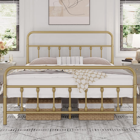 Yaheetech Antique Gold Victorian Metal Platform Bed Frame with Storage and High Headboard Yaheetech