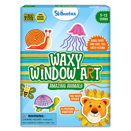 Skillmatics Waxy Window Art - 100 Bendable Waxy Sticks for Mess-Free DIY Fun, Reusable 100% Organic Beeswax Craft Kit, Travel Friendly, Creative Gifts for Girls & Boys Ages 5, 6, 7, 8, 9, 10, 11, 12 Skillmatics
