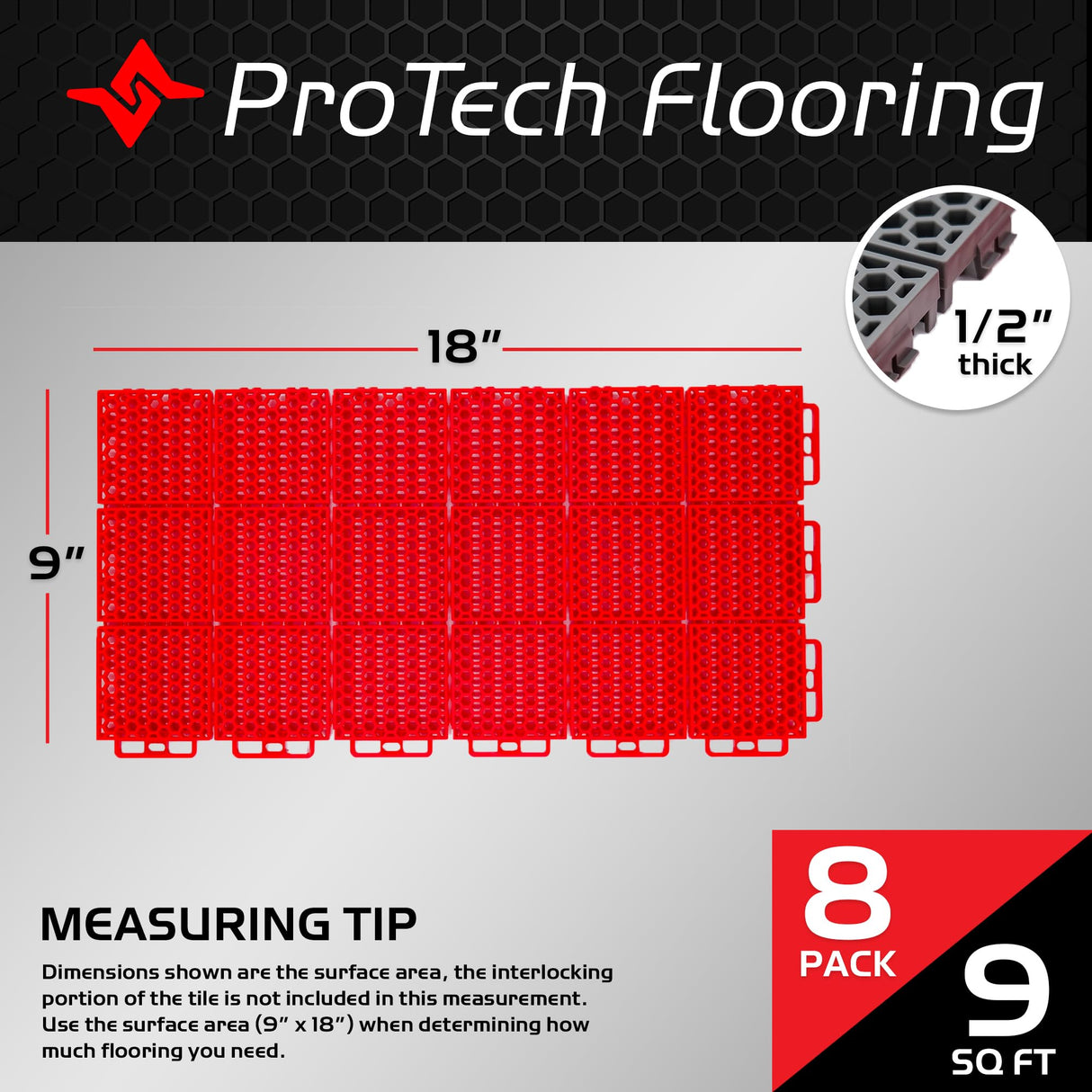 Caliber ProTech Garage Flooring Tiles, 9” x 18” Interlocking Tiles, Black, 8-Pack Caliber