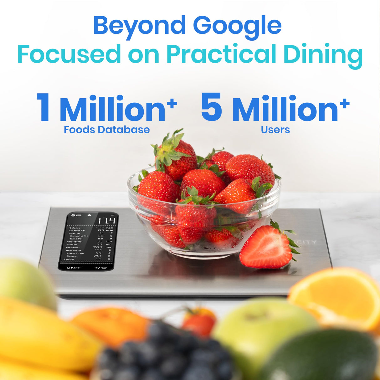 Etekcity Smart Food Kitchen Scale with Nutritional Calculator, Free App with 19 Nutrients Tracking, Calorie, Marco, Digital grams and ounces for weight loss, Premium Stainless Steel, 11lb Etekcity