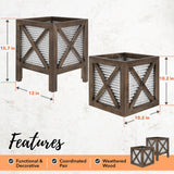 Autumn Alley Farmhouse Front Porch Planters Set of 2 Stand with Galvanized Corrugated Metal Planters for Outdoors/Indoors - Rustic Wood Square Planters Box on Legs – Charming Farmhouse Décor, Brown Autumn Alley