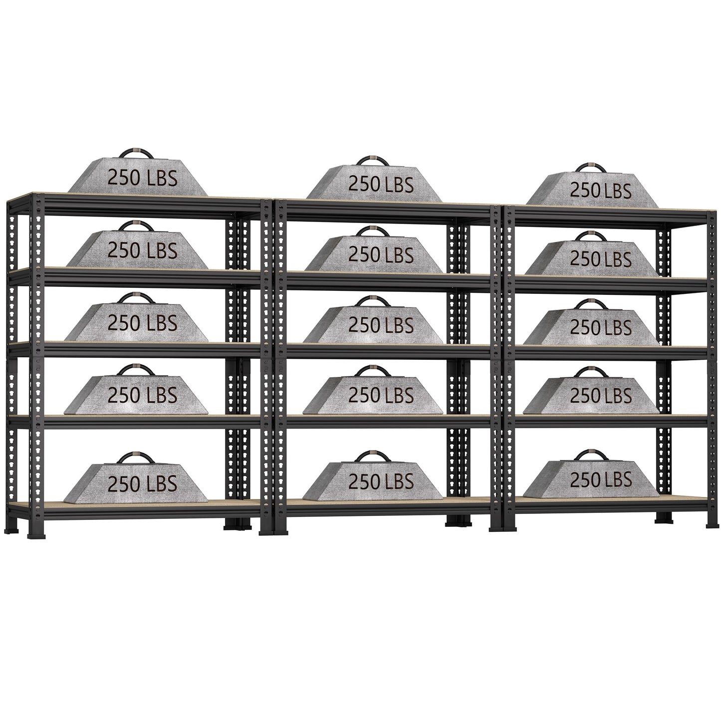 BuxWellBang 5-Shelf Heavy Duty Shelving - Adjustable Garage Storage Shelves, Metal Utility Storage Racks for Warehouse Pantry Basement Kitchen, Garage Organizers Shef Unit, Black, Packs of 3