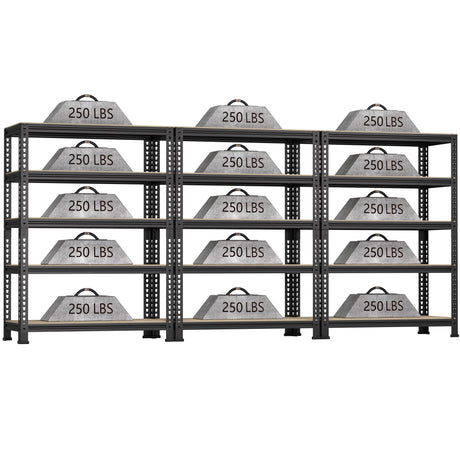 BuxWellBang 5-Shelf Heavy Duty Shelving - Adjustable Garage Storage Shelves, Metal Utility Storage Racks for Warehouse Pantry Basement Kitchen, Garage Organizers Shef Unit, Black, Packs of 3 BuxWellBang
