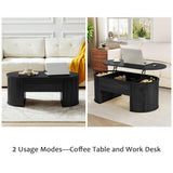QHITTY Fluted Coffee Table with Lifting Top, Oval Wood Lift Top Coffee Table with Hidden Compartment, Mid Century Pull up Center Tables for Living Room, Office - Black QHITTY