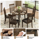 LUXOAK 7 Piece Round Dining Table, 48 inch Round Extendable Kitchen Table for 6 People, Solid Wood Modern Farmhouse Round Table Set Space Saving Small Space for Dining Room, Kitchen Living Room LUXOAK