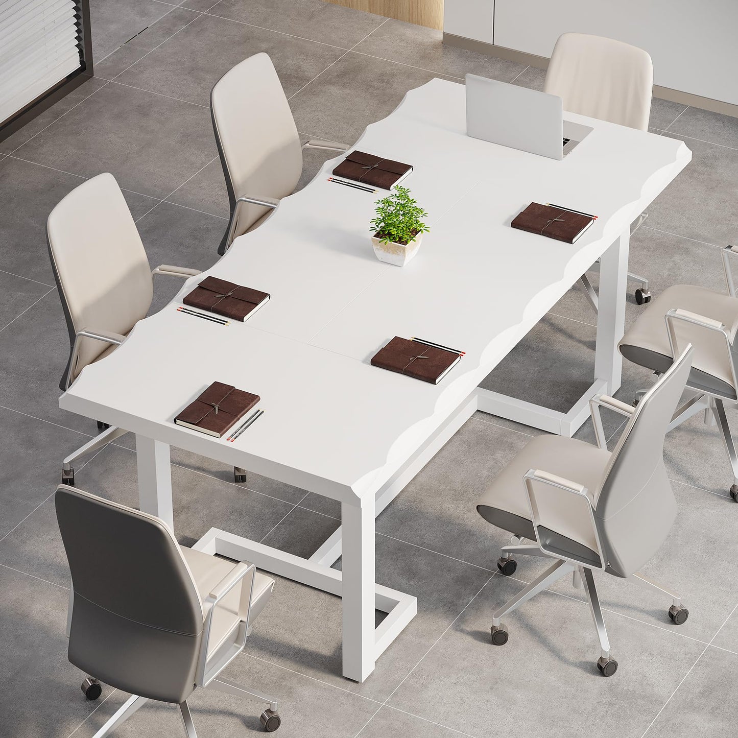 Tribesigns 63-Inch Conference Table for 4-6, Rectangular Meeting Table with Solid Wood Legs and Thickened Desktop, Modern Simple Boardroom Desk Business Furniture for Conference Training Room - WoodArtSupply