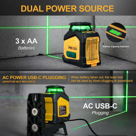 PREXISO 360° Laser Level with Tripod, 100Ft Dual Power Self Leveling Cross Line Laser- Wide Angle Vertical Line for Construction, Floor Tile, Renovation with Magnetic Base, Wall Panel Stand, Carry Bag Prexiso