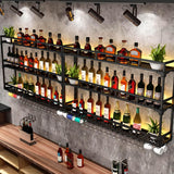 Wall Mounted Wine Rack with LED Light, Floating Liquor Glass Holder 3 Tiers, Large Metal Wine Bottle Display Rack Hanging Shelf, for Home Bar Dining Room Decorative(black, 39.42x35.43x9.84in) RAJYQODIS