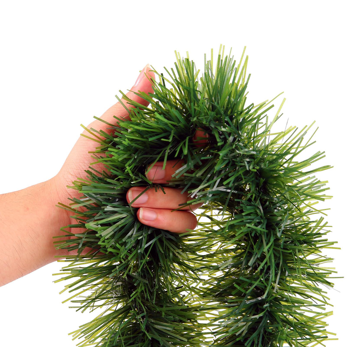 Green Garland Christmas Decorations,50Ft Xams Greenery Tinsel Stems Non-Lit Soft Twist Garland Decor for Tree Stairs Railing Front Door Mantle Fireplace Indoor Outdoor Holiday Home Hongsome