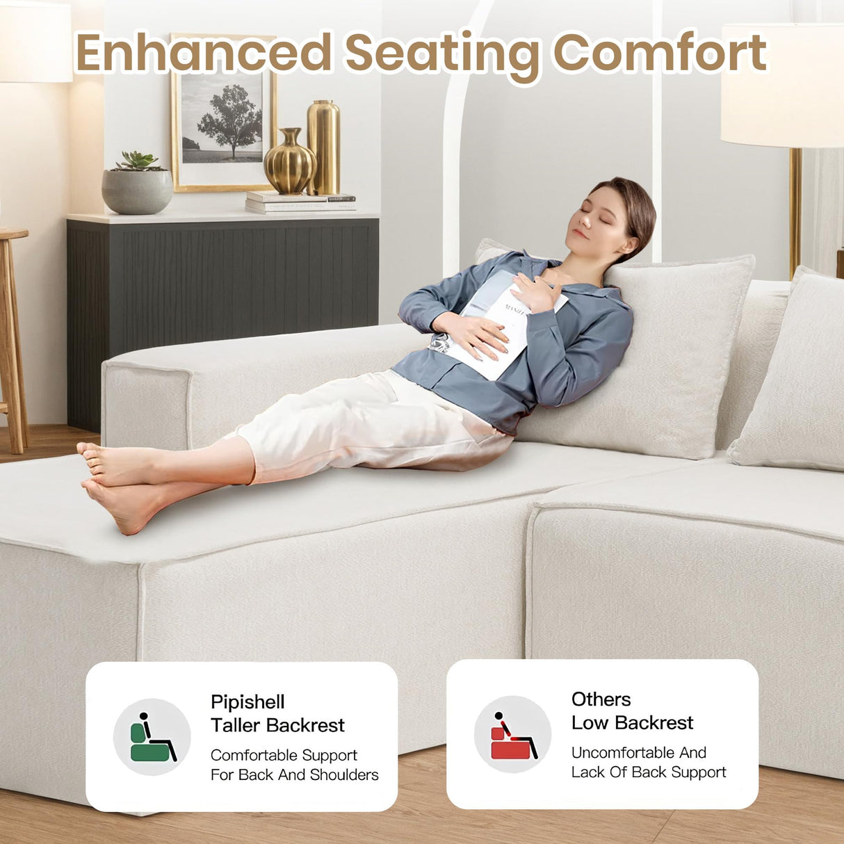 VIKAYAMICS 140" Modular Sectional Sofa, U-Shape Cloud Sectional Couch with Ottoman, Upholstered Chenille Boneless Couch Sofa Set for Living Room Bedroom No Assembly Required (Classic Beige) VIKAYAMICS