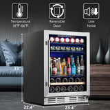 Beverage Fridge 24 Inch Beverage and Wine Cooler Built-in or Freestanding - 120 Cans & 16 Bottles Capacity Wine Refrigerator Cooler Kalamera