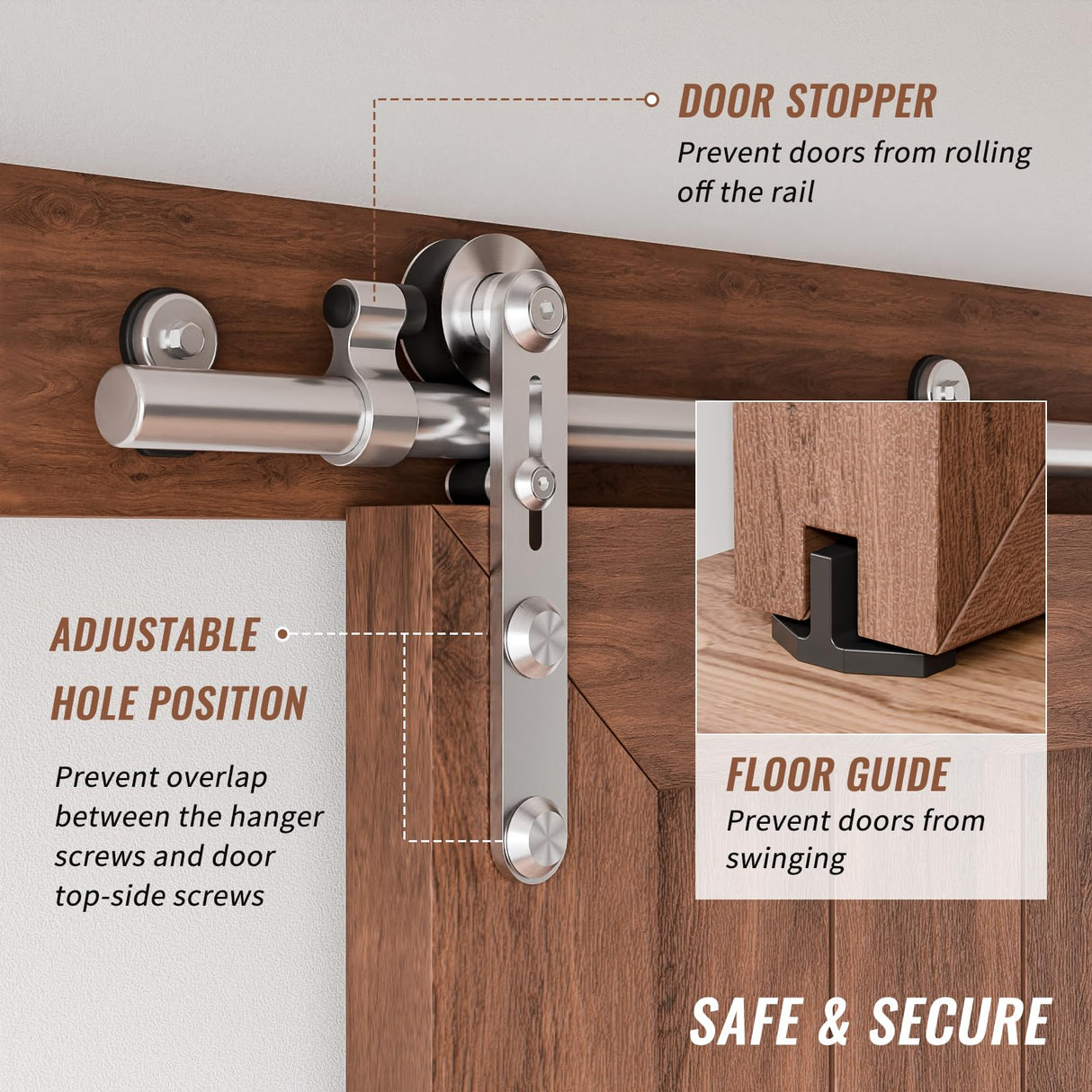 TOIMIOTOIM 5FT Stainless Steel Sliding Barn Door Hardware Kit,Slide Smoothly Quietly,Easy Install,Heavy Duty Sturdy Barn Door Track for 30" Single Wood Door TOIMIOTOIM