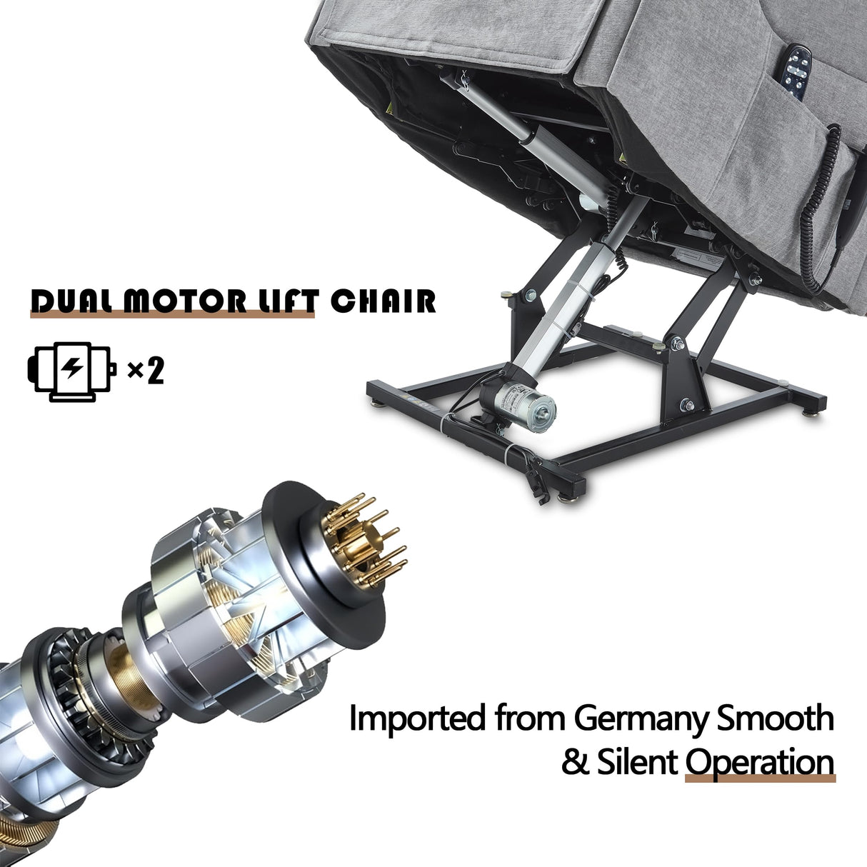 Power Lift Recliner Chair for Elderly People, Dual Motor Lift Chair with Vibration Massage and Heat, Lay Flat Recliner with Solid Wood Armrest, Standing Assistance Reclining, Chenille Fabric Gray EZZUP