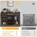 YITAHOME 53" Wine Bar Cabinet for Liquor and Glasses, Farmhouse Kitchen Sideboard Buffet Coffee Bar Cabinets with 3 Drawers and Glass Sliding Barn Door for Kitchen & Living Room, Dark Rustic Oak YITAHOME