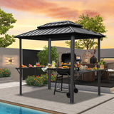 Domi 8’ x 6’ Grill Gazebo, Outdoor Aluminum BBQ Gazebo with 2 Side Shelves, Hardtop Double Roof Permanent Sun Shade with Ceiling Hooks for Patio Deck Yard Garden (Grey) domi outdoor living