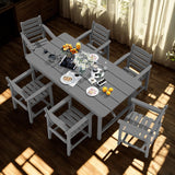 AreShark 7 Piece Patio Dining Set with 11ft Patio Umbrella (Black), 7 Gray Outdoor HDPE Dining Set with 6 Chairs + 1 Large Table with 2" Umbrella Hole, for Market, Pool, Garden, Backyard, Deck AreShark