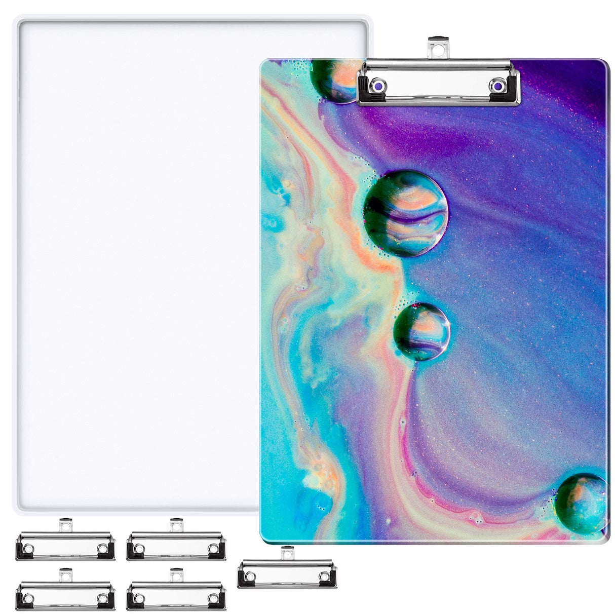 A4 Letter Size Clipboard Epoxy Resin DIY Casting Soft Silicone Molds + 5 Stainless Steel Low-Profile Clips, Retractable Hanging Hole Write Pad Draw Board Document Holder School Office Business NiArt