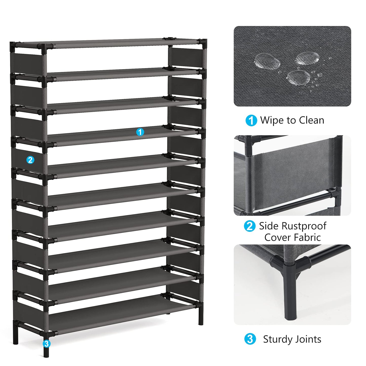 Tribesigns 10 Tiers Shoe Rack, Large Capacity Shoe Organizer, Shoe Shelf for 50 Pair, Large Shoe Rack, Extra Large Shoe Shelf - WoodArtSupply