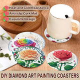 Diamond Art Coasters Kit for Adults, 8 Pcs Rose Diamond Painting Coasters Kit with Holder, DIY Non Slip Art Supplies for Beginners 4x4in Axquilon