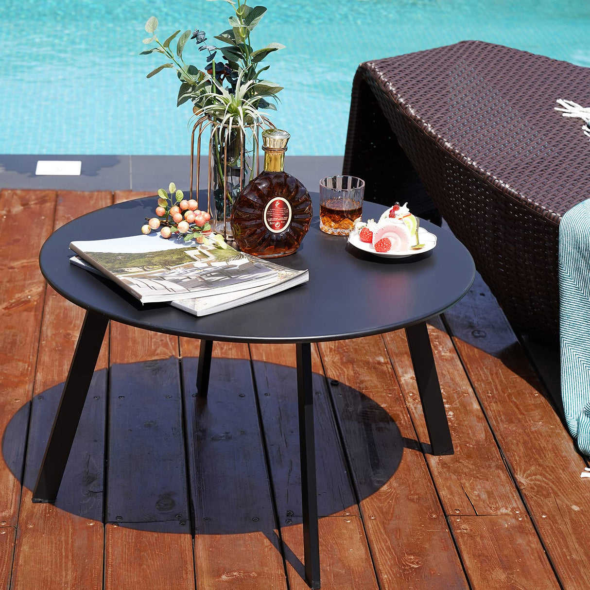 Grand Patio Round Steel Patio Coffee Table, Weather Resistant Outdoor Large Side Table, Black… Grand patio