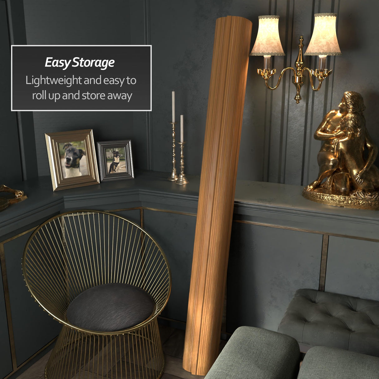 Oriental Furniture 6 ft. Tall Bamboo Wave Screen - Natural Red Lantern