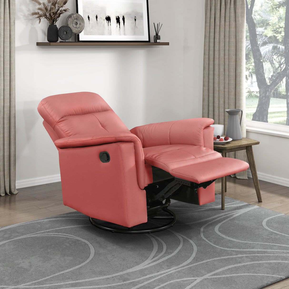 Lexicon Swivel Glider Recliner Chair, Comfy Nursery Glider, Top Grain Leather Match Recliner, Manual Reclining Chair for Living Room/Office/Apartment, Red Lexicon