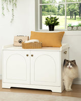 Hzuaneri Cat Litter Box Enclosure with Handles, Hidden Litter Box Furniture with Removable Partition, Wooden Pet House Side End Table, for Living Room, Bedroom, White CB05703X Hzuaneri