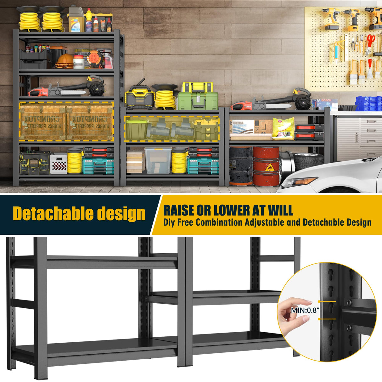 78" H,Metal Garage Shelving Heavy Duty 5-Tier Adjustable Storage Shelves Easy to Assemble, Garage Organization with 4500lbs Capacity,Shelving Racks for Storage,Ideal for Garage,Basement,Warehouse Hymnxemo