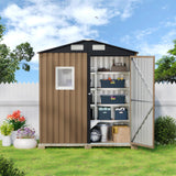 MistMo 6X4FT Outdoor Steel Storage Shed with Lockable Doors, One Window,Ideal for Garden, Backyard, Patio Storage,Brown Mistmo