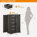 Farmhouse Dresser for Bedroom w/Sliding Barn Door, 5 Drawers Wood Dresser with LED Lights, Chest of Drawers Tall Dressers for Bedroom, Living Room, Hallway, Kids Room, Antique White TAGELIER