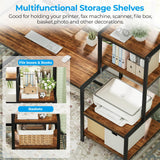 GreenForest Computer Desk 58 inch with Printer Shelf, Reversible Office Desk with Monitor Stand and 2 Hooks, Home Desk Workstation for Study Writing Working Gaming, Brown GreenForest