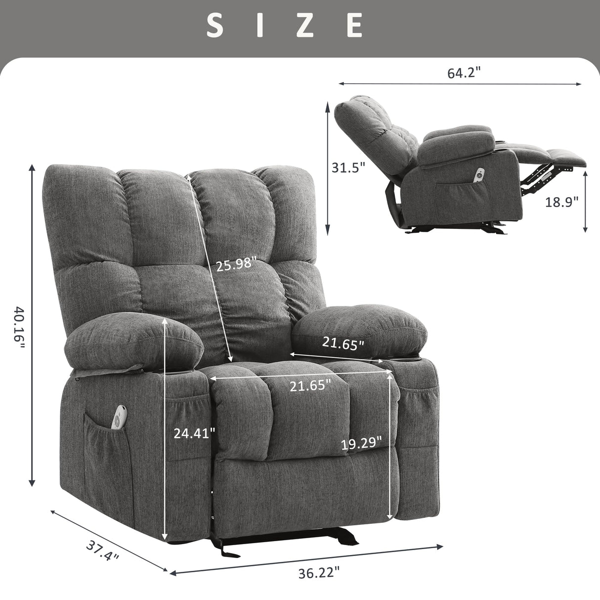 Massage Recliner Chair for Adults with Lumbar Heating Rocker Recliners with 2 Cup Holders and USB Charge Port for Living Room KWKSV