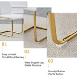 JEARGE Glass Dining Table Set for 6, Modern Kitchen Table Set for 6, 71" Tempered Glass Tabletop with U-Shaped Gold Base, 7 Ppiece Large Dining Room Table Set with White PU Leather Chairs JEARGE