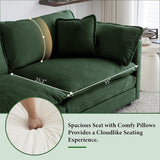 76.7" Deep Seat Sectional Cloud Sofa with 2 Ottomans & Soft Pillows, Loveseat Modular Couch for Living Room, Apartment, Small Space, Dark Green Chenille Tmsan