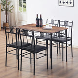 VECELO Kitchen Dining Room Table Sets for 4, 5 Piece Metal and Wood Rectangular Breakfast Nook, Dinette with Chairs, Retro Brown VECELO