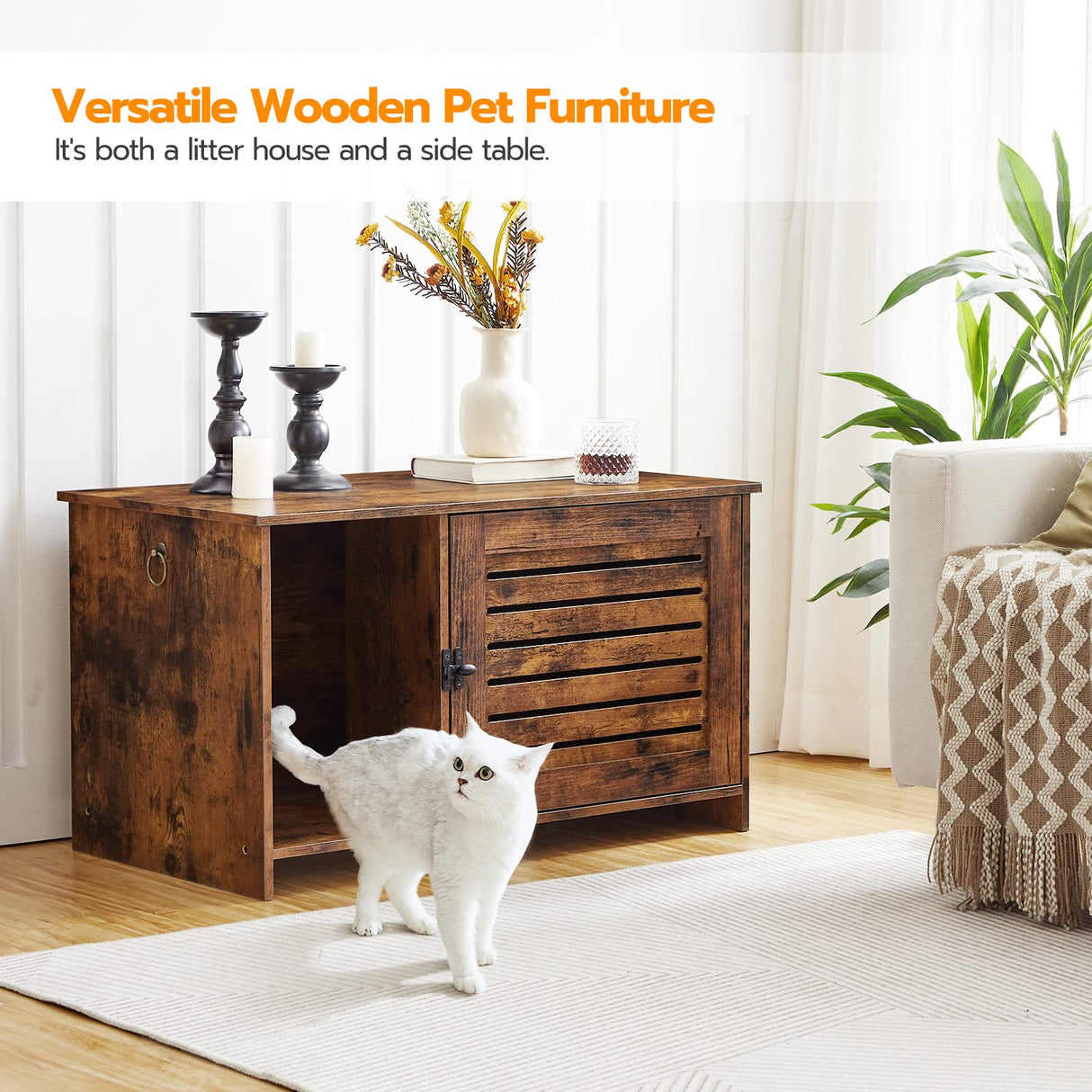 HOOBRO Cat Litter Box Enclosure, Hidden Cat Litter Box Furniture with Louvered Door, Spacious Hidden Cat Washroom with Divider, Cat Furniture Cabinet, 31.5"L x 17.7"W x 18.1"H, Rustic Brown BF07MW01 HOOBRO