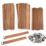 50 Set Wood Candle Wicks 3 Widths, DIY Candle Making Supplies Wooden Wicks with Iron Stands for Handmade Candles Including 20Set 5.1x0.51in, 20Set 5.9x0.59in, 10Set 5.9x0.75in Natural Wood Wick SWIGRANCE