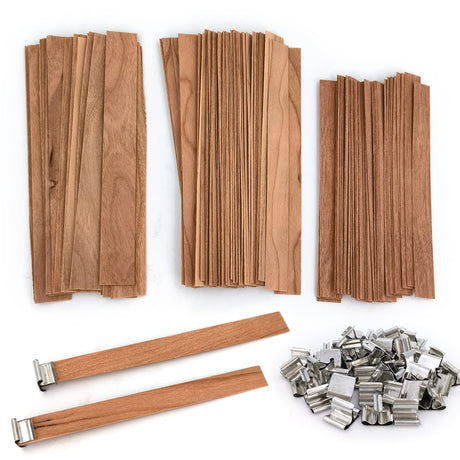 50 Set Wood Candle Wicks 3 Widths, DIY Candle Making Supplies Wooden Wicks with Iron Stands for Handmade Candles Including 20Set 5.1x0.51in, 20Set 5.9x0.59in, 10Set 5.9x0.75in Natural Wood Wick SWIGRANCE