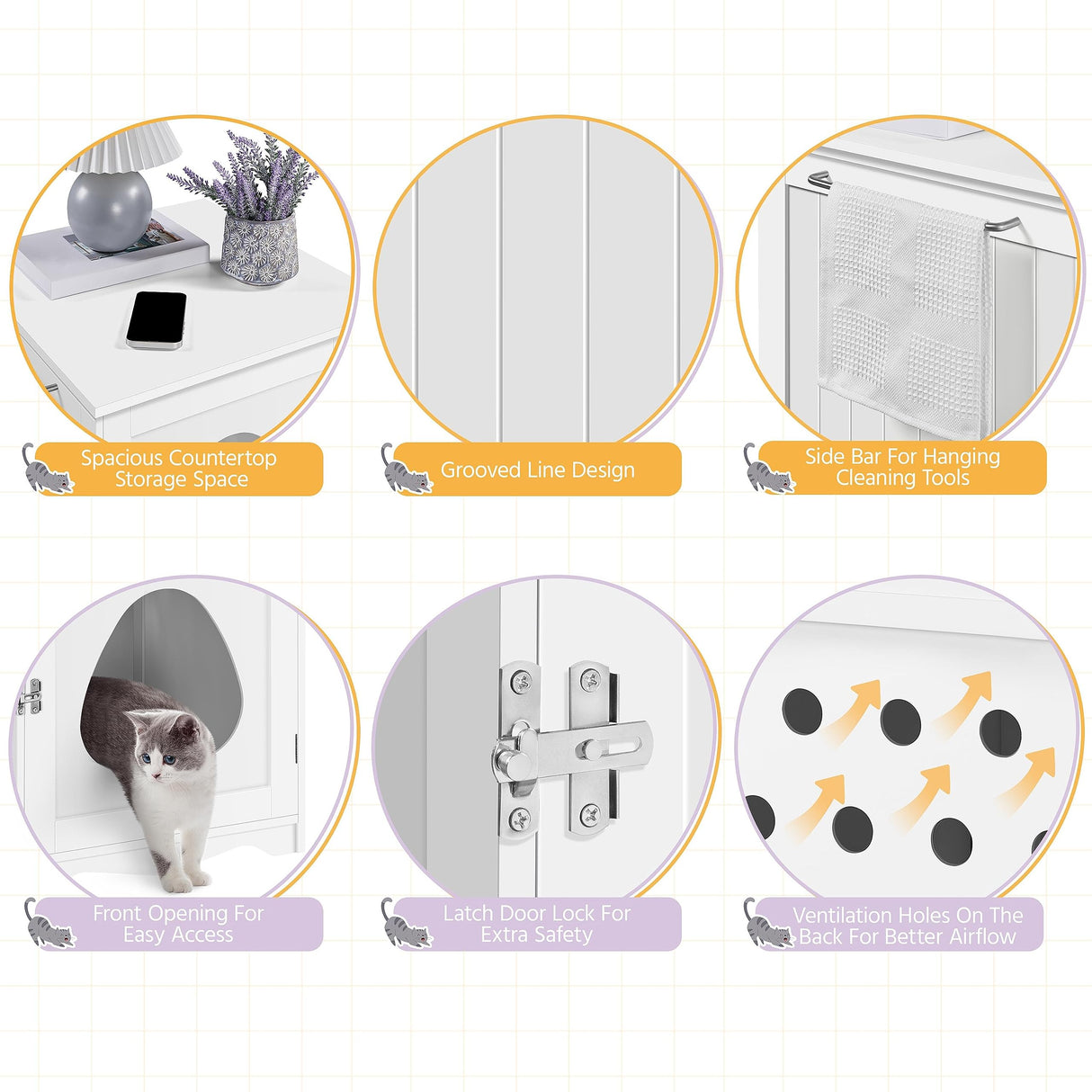 Yaheetech Cat Litter Box Enclosure, Litter Box Furniture Hidden with Towel Bar, Wooden Cat Washroom, Dog Proof Cat Litter Box Cabinet, Indoor Cat House, Side End Table, White Yaheetech