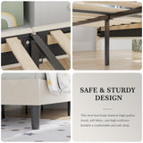 VECELO Twin Bed Frame with Upholstered Headboard, Heavy-Duty Platform Bedframe with Strong Wooden Slats Support, No Boxing Spring Needed, Pale Beige VECELO